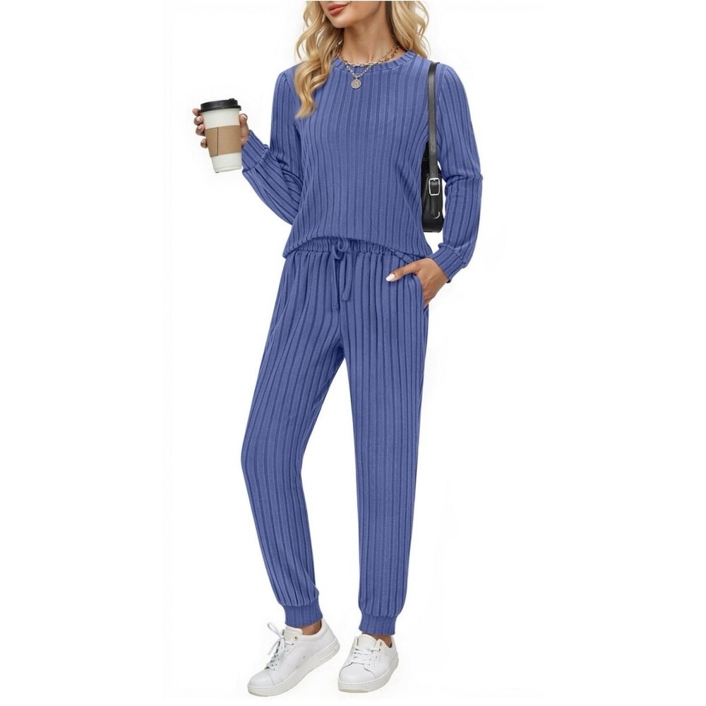 Fantaslook 2PC Sets Lounge Set Casual Long Sleeve Tops And Long Pants Set Size L